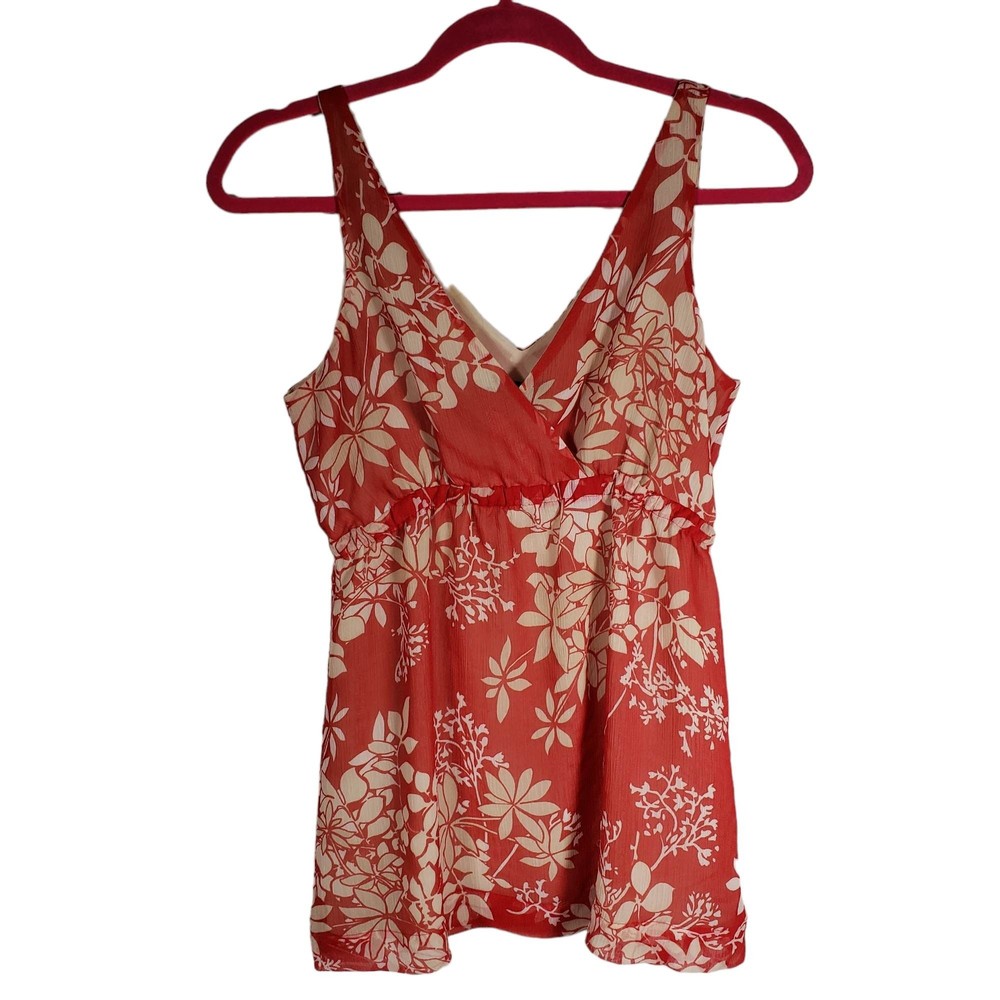 New York & Company Women's Small Red White & Tan Floral Polyester Sleeveless Top